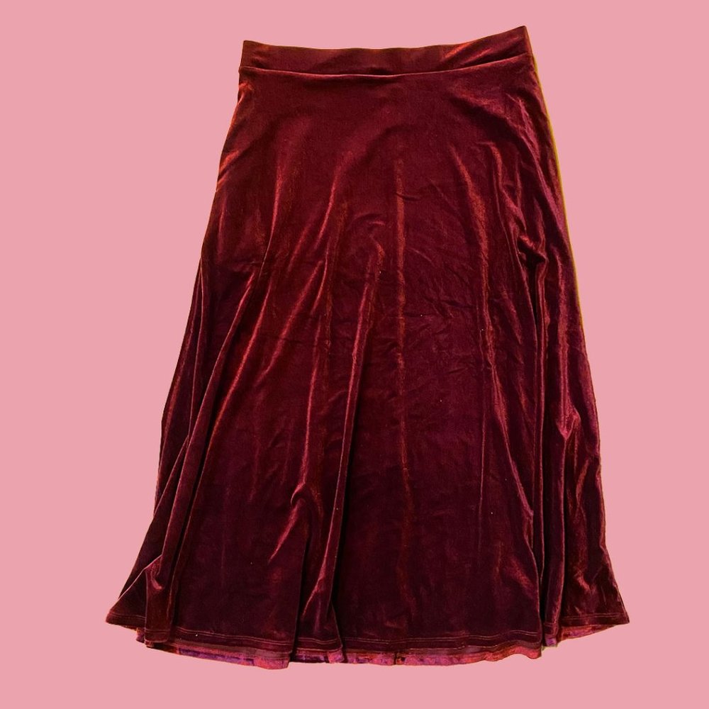 Hot Topic Burgundy Velvet Maxi Skirt